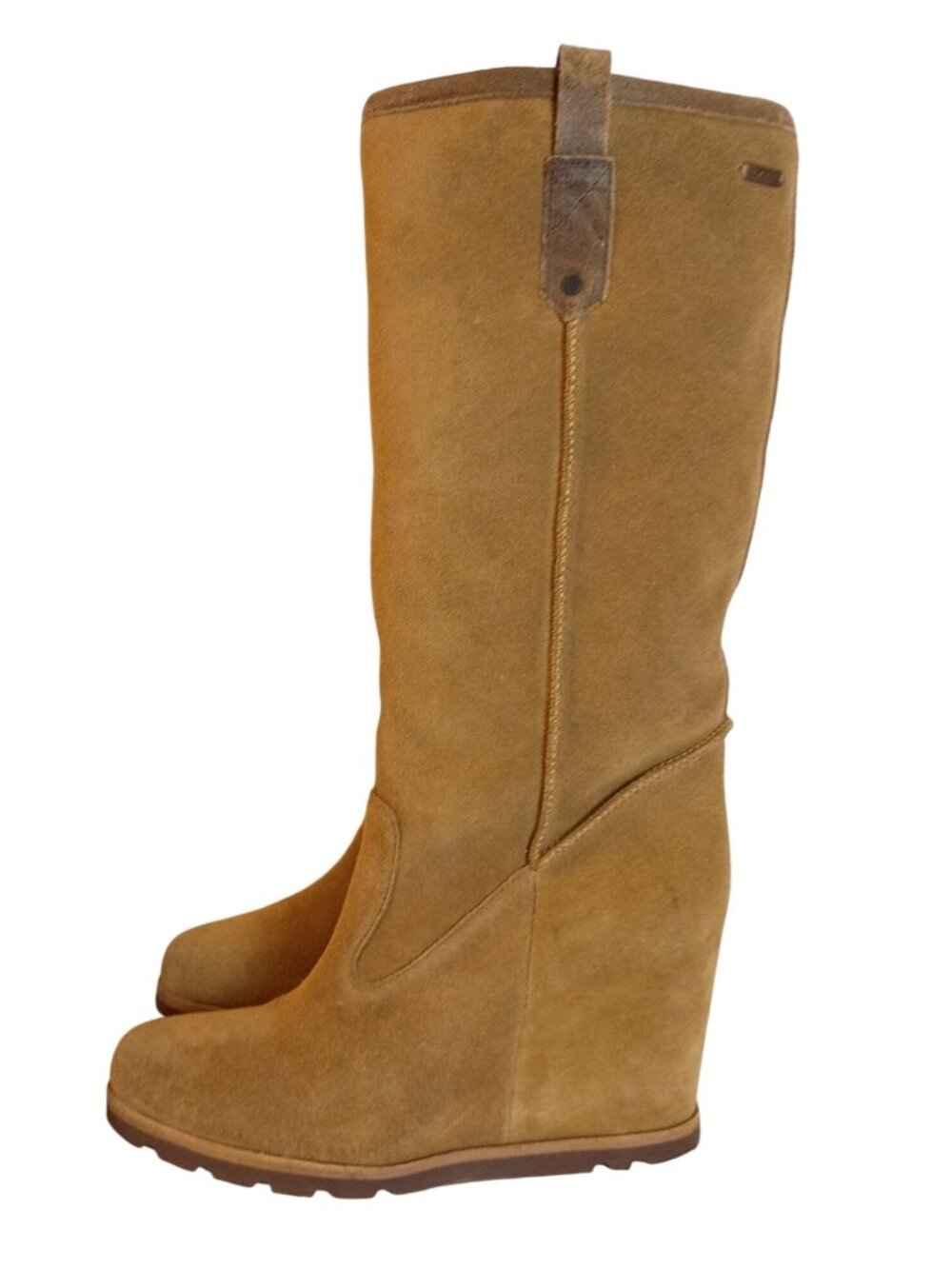 UGG Soleil Womens 8.5 Chestnut Suede Tall Knee High Wedge Shearling Boots
